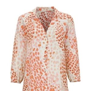 CAbi Orange and Cream Button-Down Shirt